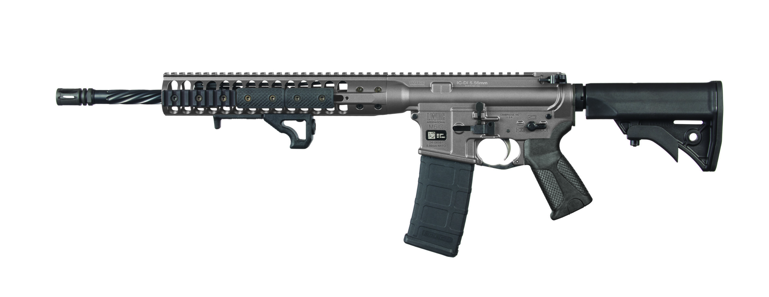 Modern semi-automatic rifle on white background