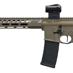 Tan and black AR-15 style rifle