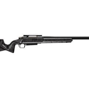 Modern bolt-action rifle isolated on white background