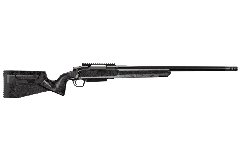 Modern bolt-action rifle isolated on white background