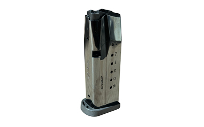Metal pistol magazine with round count holes