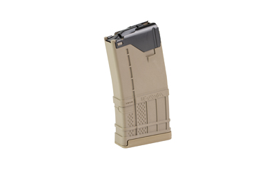Tan polymer rifle magazine on white background