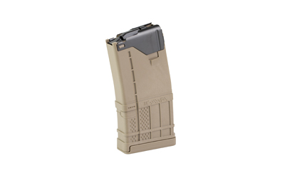 Tan polymer rifle magazine on white background