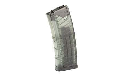 Translucent rifle magazine on white background