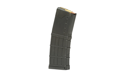 Black rifle magazine with visible ammunition rounds