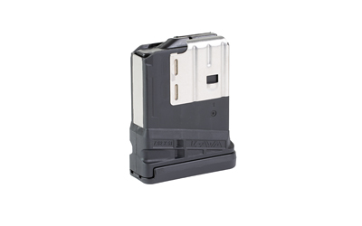 Gray rifle magazine on white background