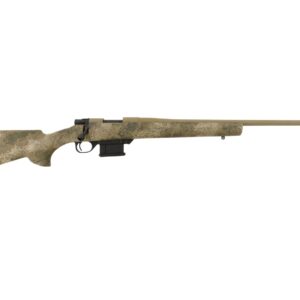 Camouflage bolt-action rifle on white background