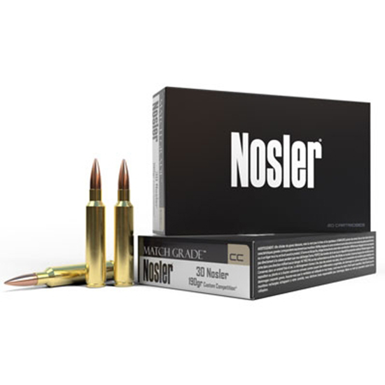 Nosler Match Grade 30 Nosler ammunition box and cartridges