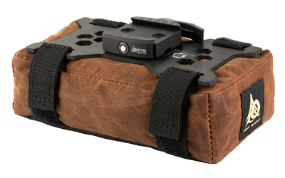 Brown canvas pouch with mounted metal bracket