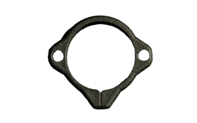 Black metal gasket with two bolt holes