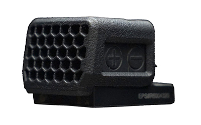 Black electronic device with honeycomb vent and buttons