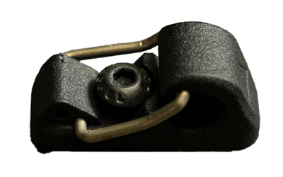 Black metal clamp with screw and wire handle