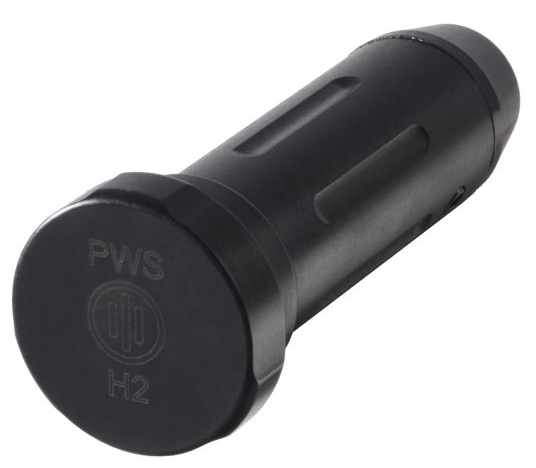 Black cylindrical metal device labeled PWS H2