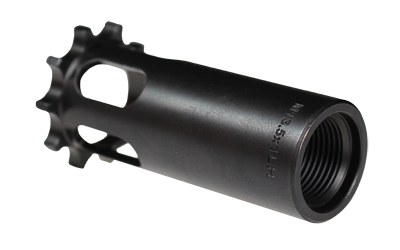 Black metal flash hider muzzle device with threads