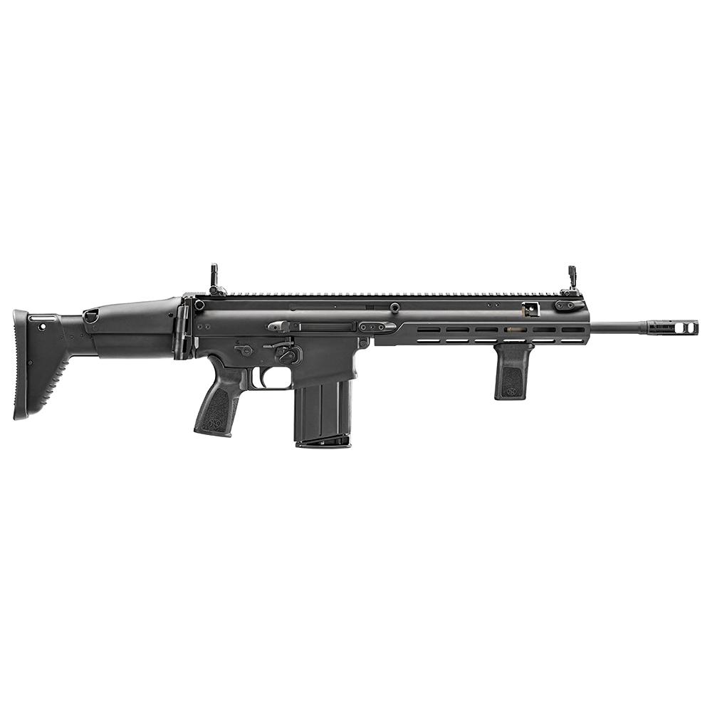 Black modern semi-automatic rifle on white background