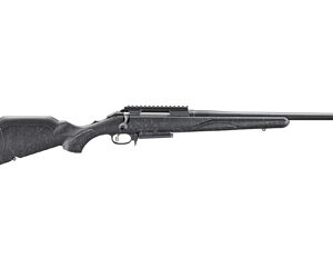 Black bolt-action rifle on white background