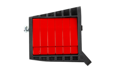 Red rectangular panel in black plastic housing
