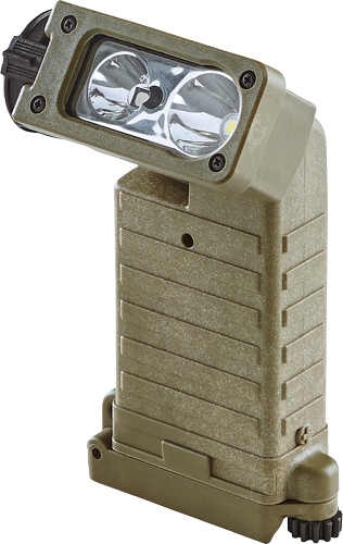 Rugged dual-LED tactical flashlight in olive drab