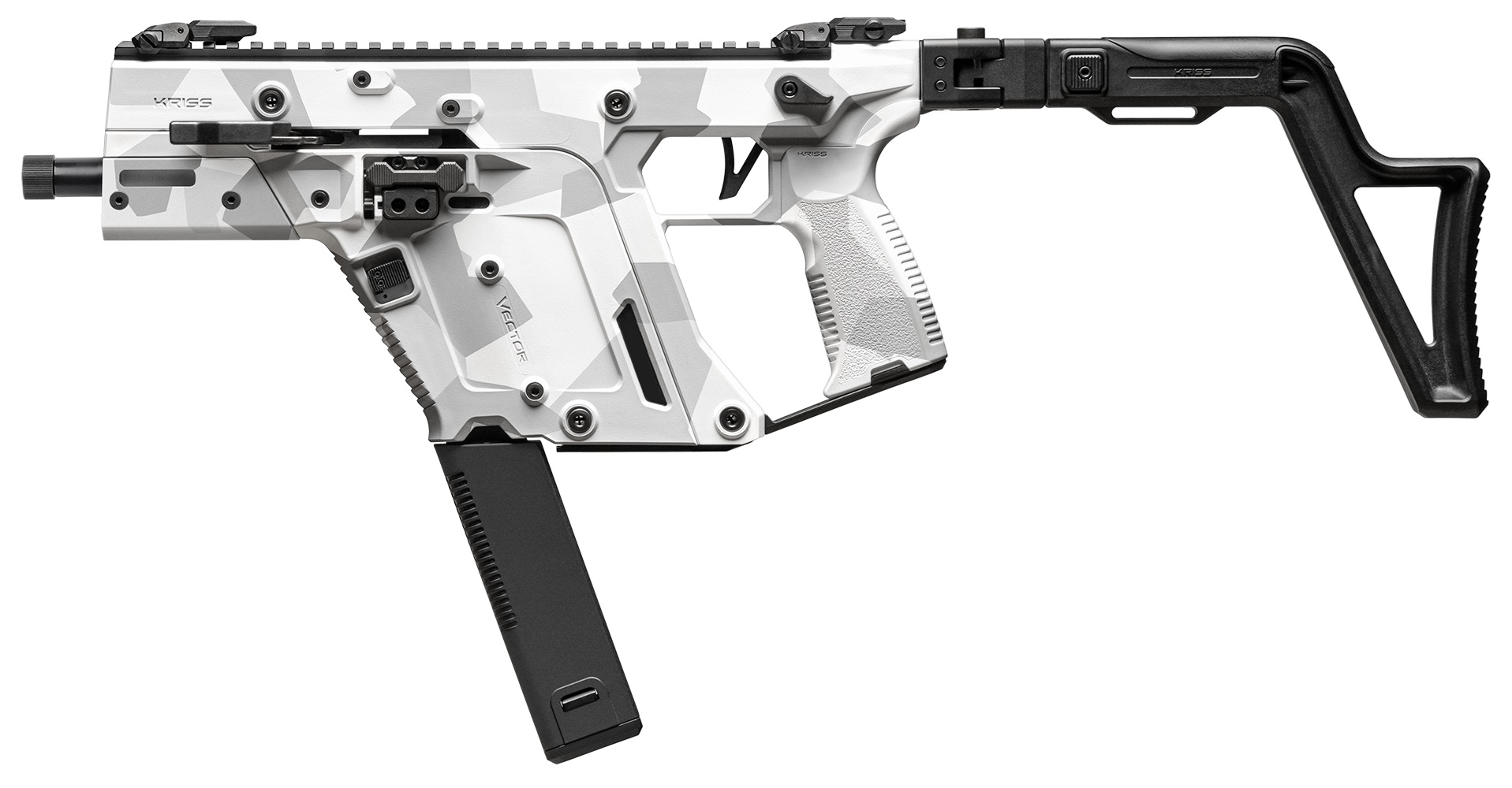 White camo KRISS Vector with extended magazine