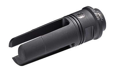 Black metal muzzle brake with side ports