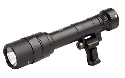 Black tactical flashlight with mounting bracket