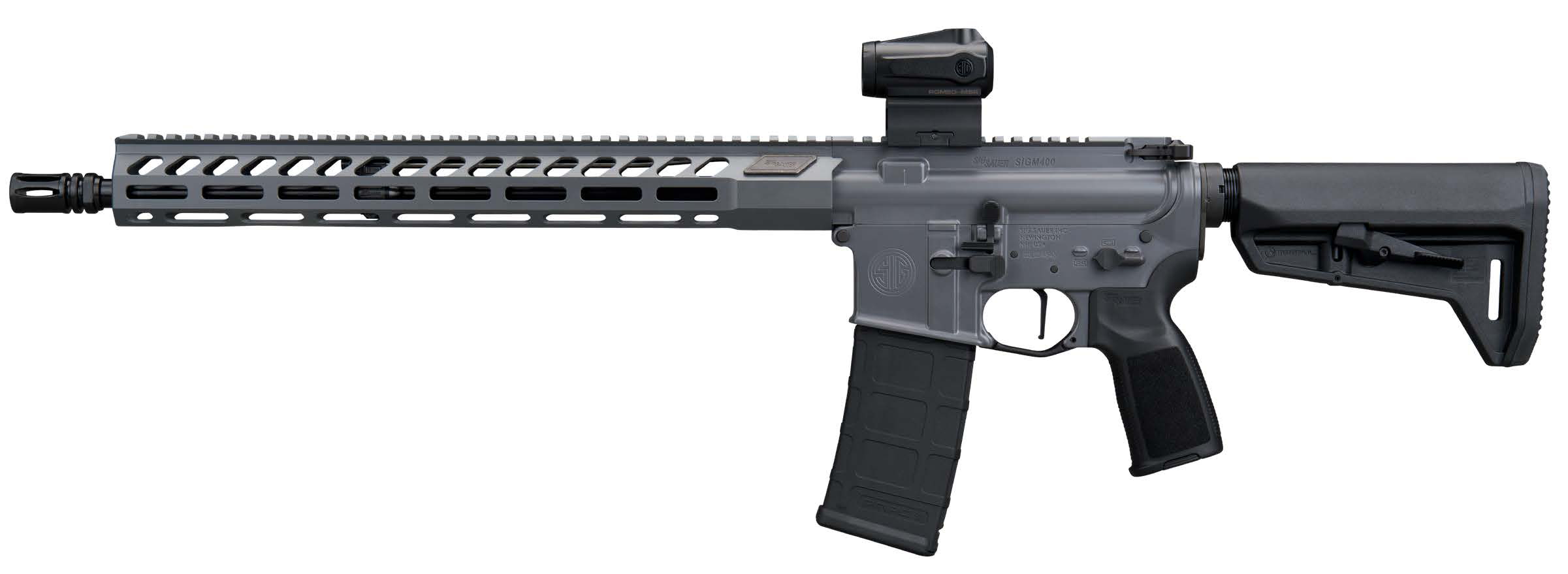 Modern AR-style rifle with optic sight attached