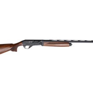 Wood-stock semi-automatic shotgun on white background