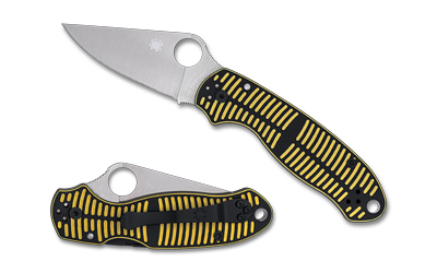 Two black and yellow folding pocket knives