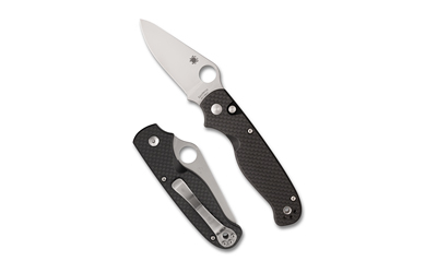 Two black folding pocket knives, one open