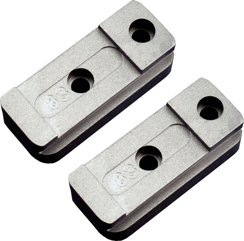 Two rectangular metal mounting brackets with screw holes