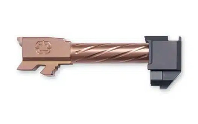 Copper pistol barrel with black rear section