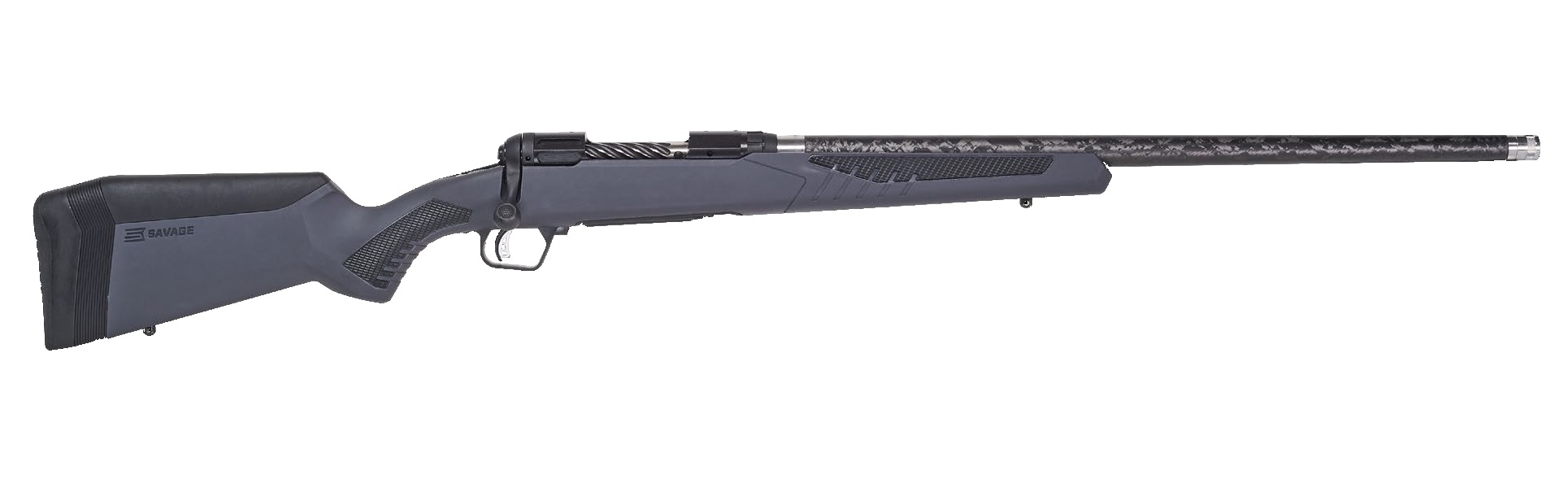 Black bolt-action rifle on white background