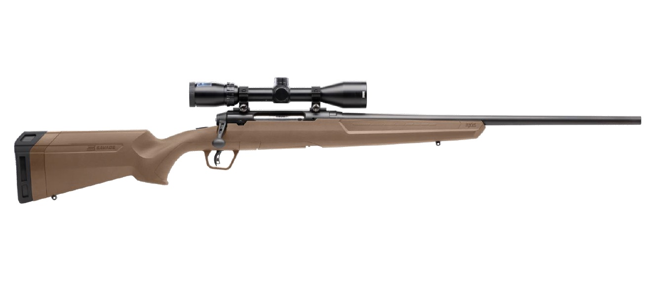 Bolt-action rifle with scope on white background