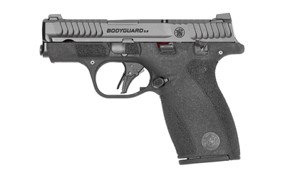 Compact black semi-automatic handgun on white background