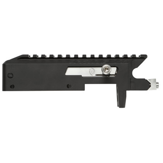 Black metal rifle upper receiver with rail