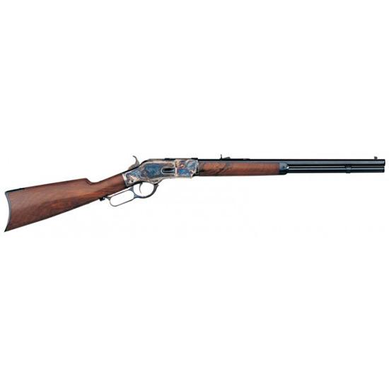 Lever-action rifle with wooden stock on white