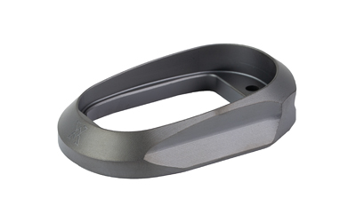 Gray aluminum pistol magwell attachment