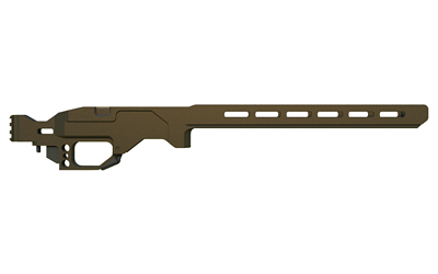 Tan precision rifle chassis on white background