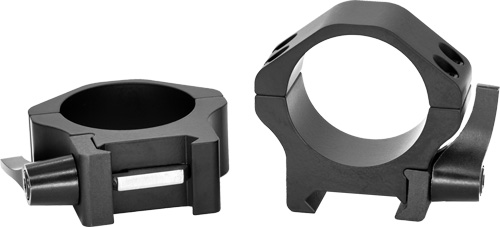 Black metal rifle scope mounting rings