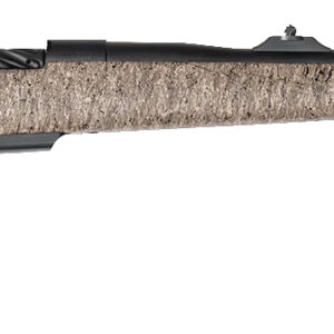 Bolt-action rifle with textured stock and long barrel