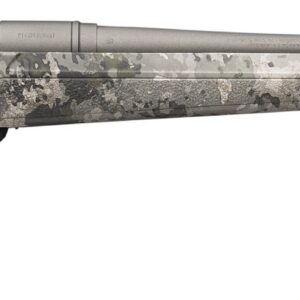 Camouflage bolt-action rifle with long barrel