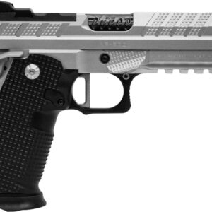 Silver and black semi-automatic handgun side view