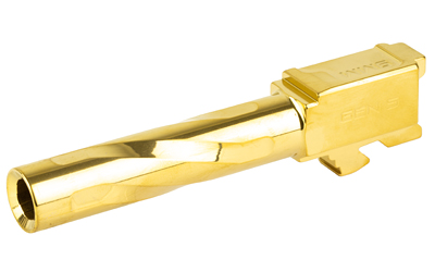 Gold-plated handgun barrel on white background