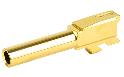 Gold-colored pistol barrel isolated on white background
