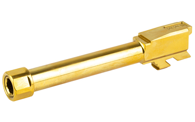 Gold-colored pistol barrel isolated on white background