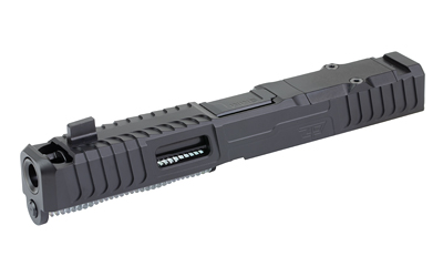 Black semi-automatic pistol slide component