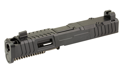 Black semi-automatic pistol slide assembly