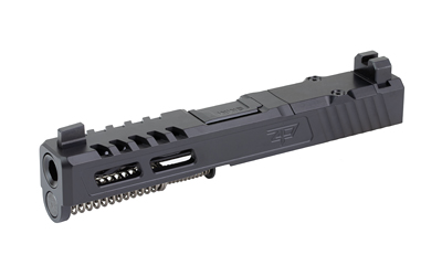 Black semi-automatic pistol slide assembly isolated