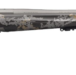 Camouflage bolt-action rifle with long barrel