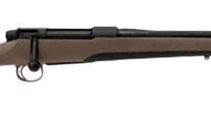 Bolt-action rifle with brown stock on white